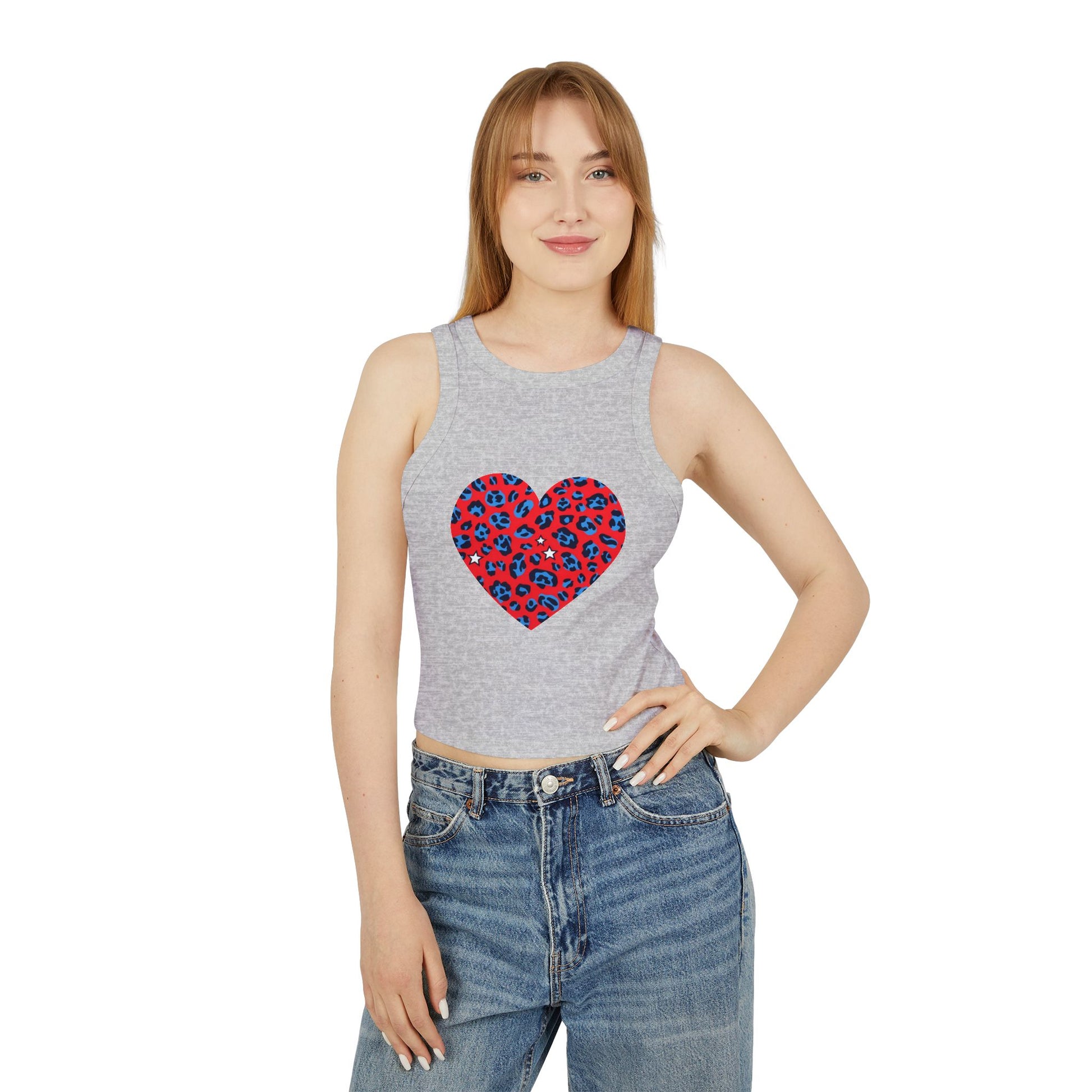 4th of July Leopard Print Heart Women's Tank Top