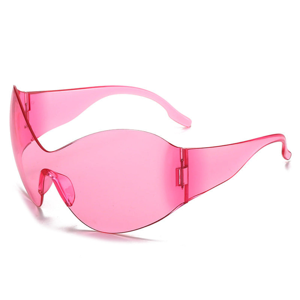 Pink sunglasses with a white background