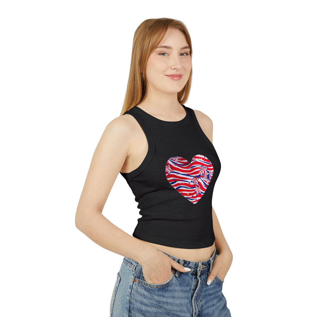 4th of July Zebra Print and Stars Women's Micro Rib Crop Tank Top