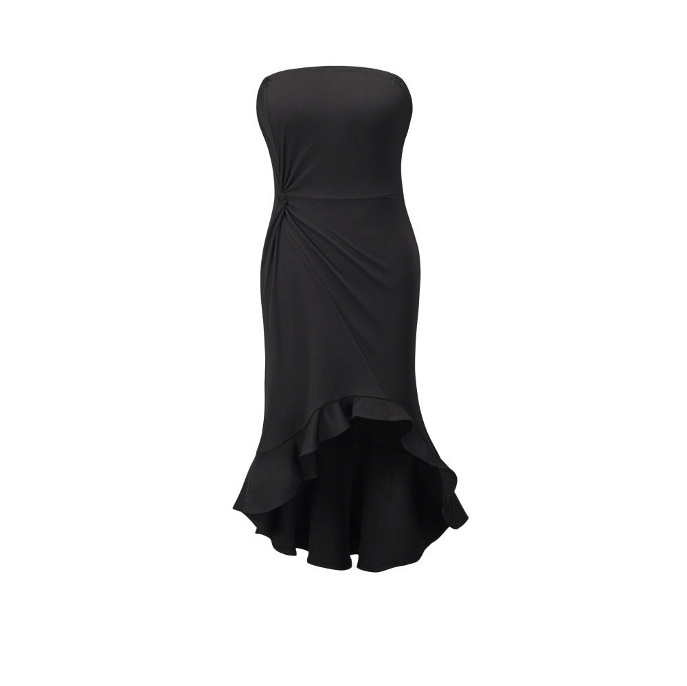 Classic Solid Color Wrap Dress – Elegant Midi Dress