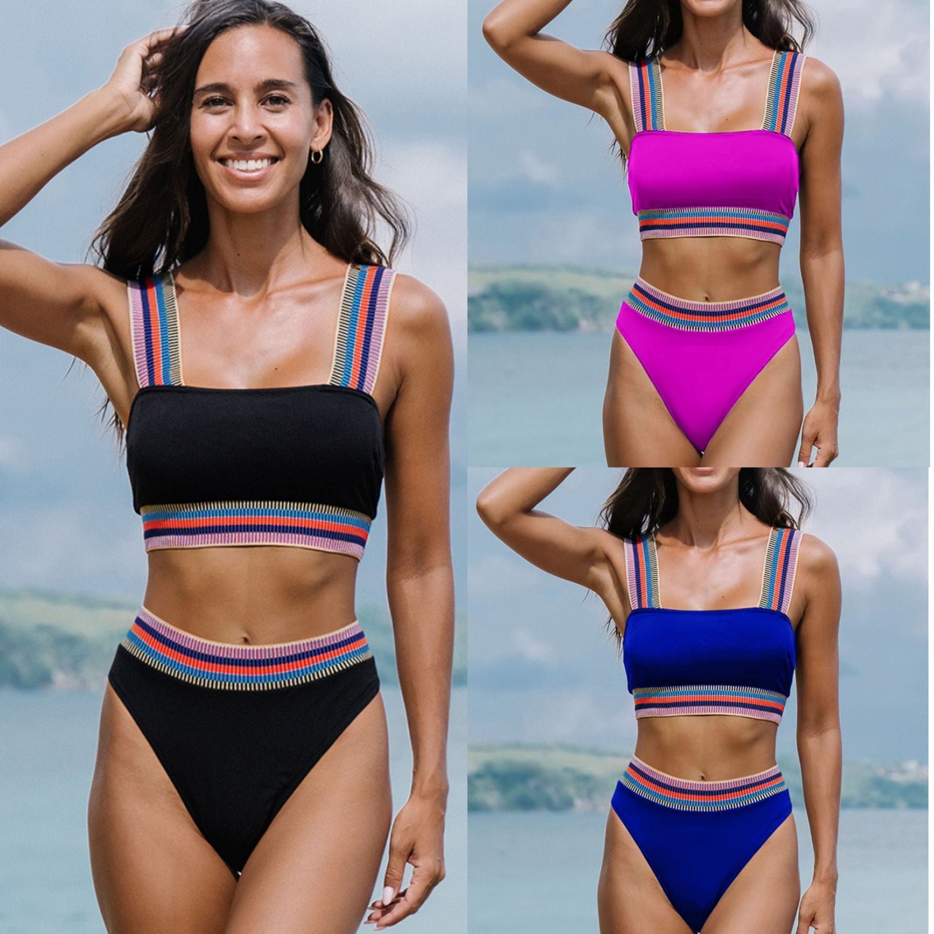Split Solid Color Bikini Two-Piece Set – Sweet and Stylish Swimwear for Women