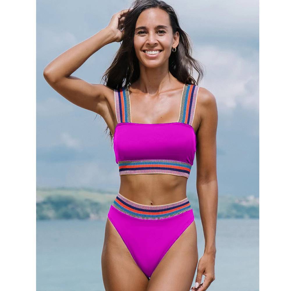 Split Solid Color Bikini Two-Piece Set – Sweet and Stylish Swimwear for Women