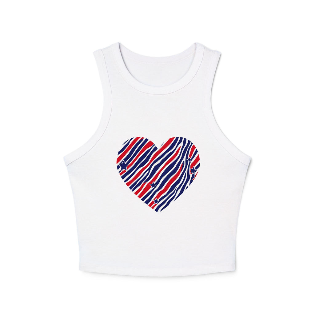 4th of July Zebra Print Heart Women's Micro Rib Tank Top
