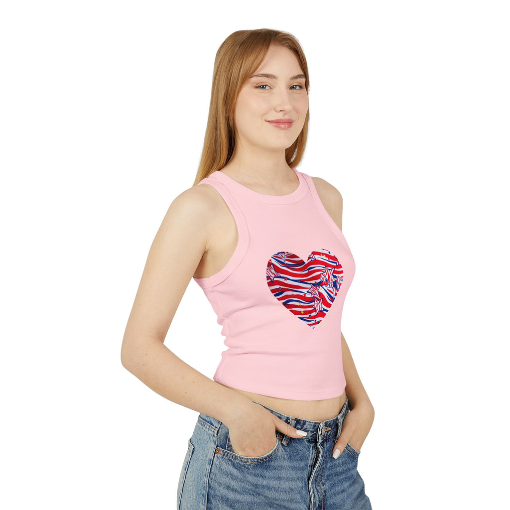 4th of July Zebra Print and Stars Women's Micro Rib Crop Tank Top