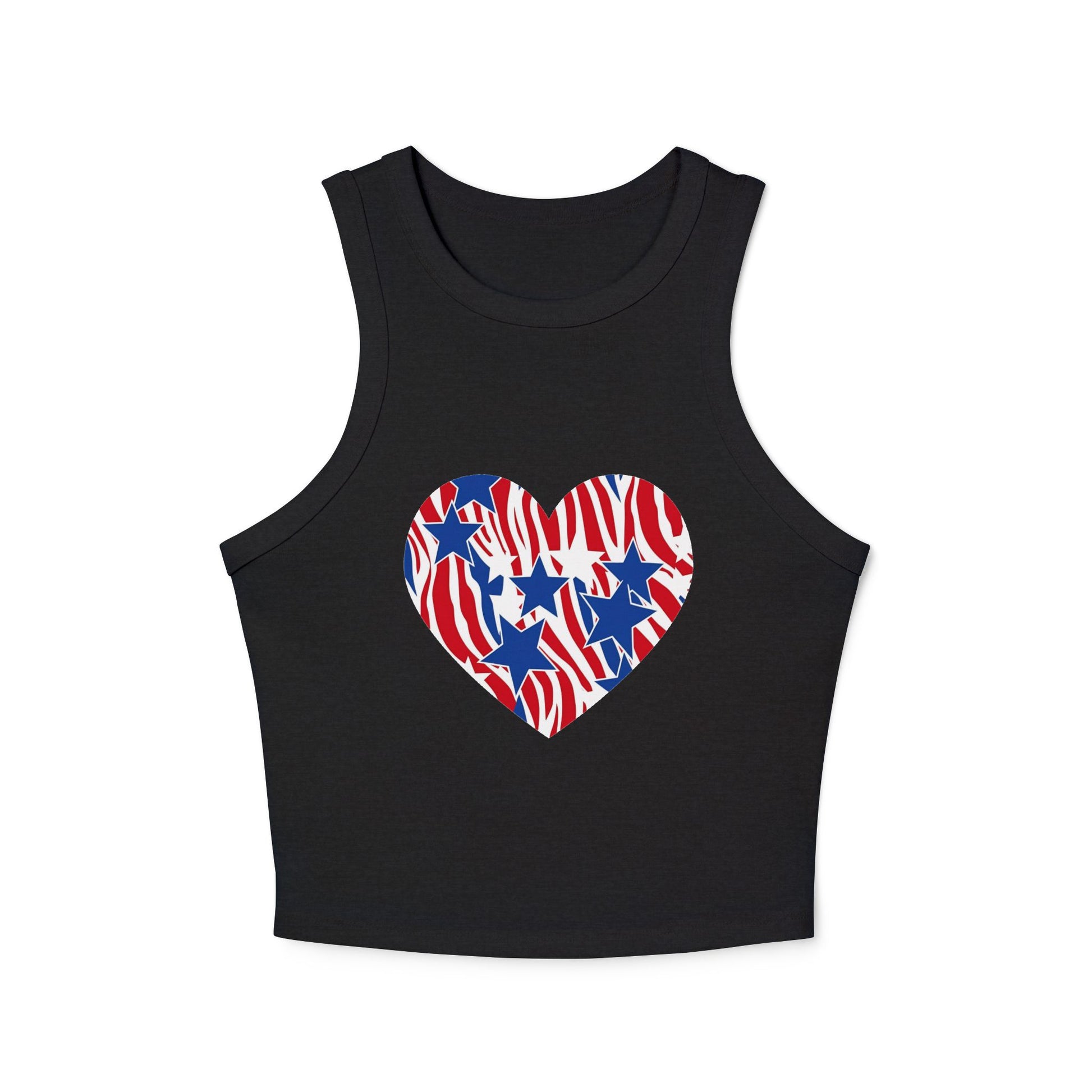 Women's Patriotic Zebra Print Crop Top, 4th of July Stars Micro Rib Tank