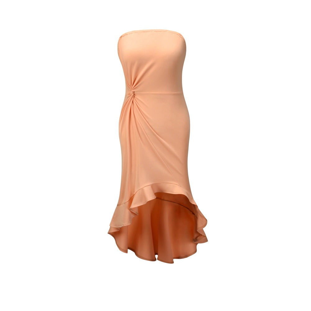 Classic Solid Color Wrap Dress – Elegant Midi Dress