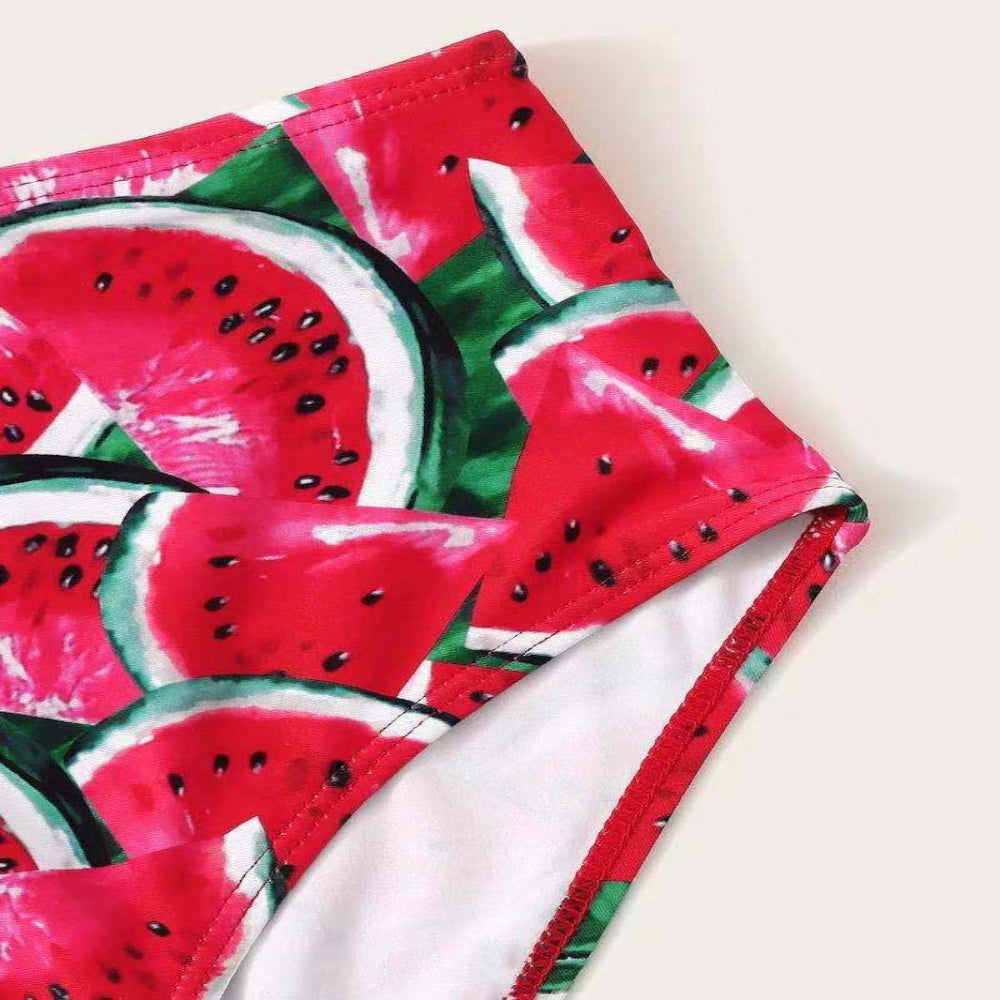 Bikini bottom with watermelon pattern on a white background