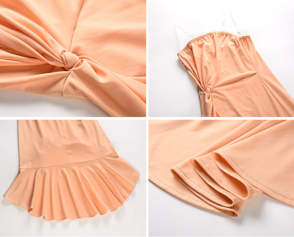 Classic Solid Color Wrap Dress – Elegant Midi Dress