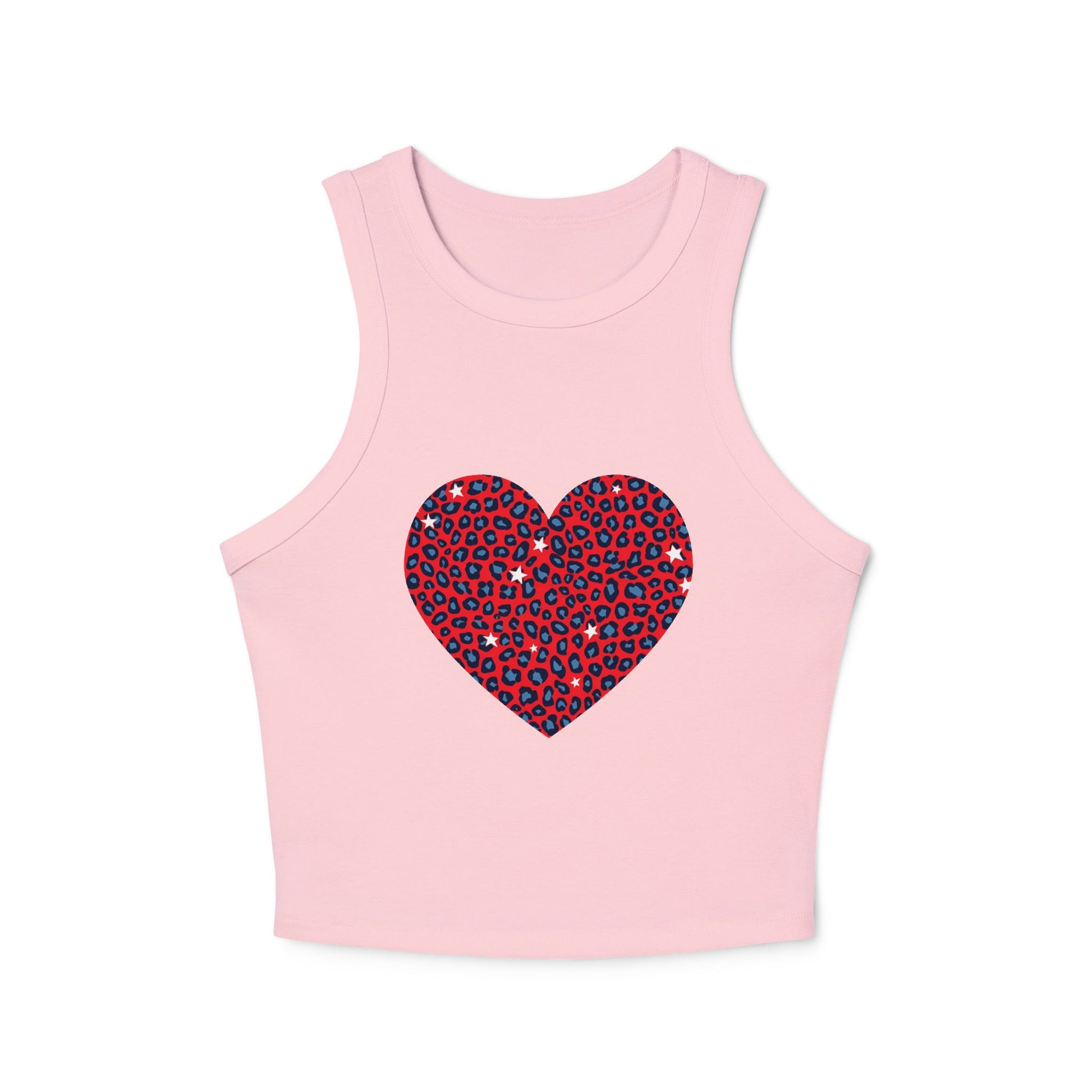 4th of July Red Heart Cheetah Print Women's Micro Rib Racer Tank Top