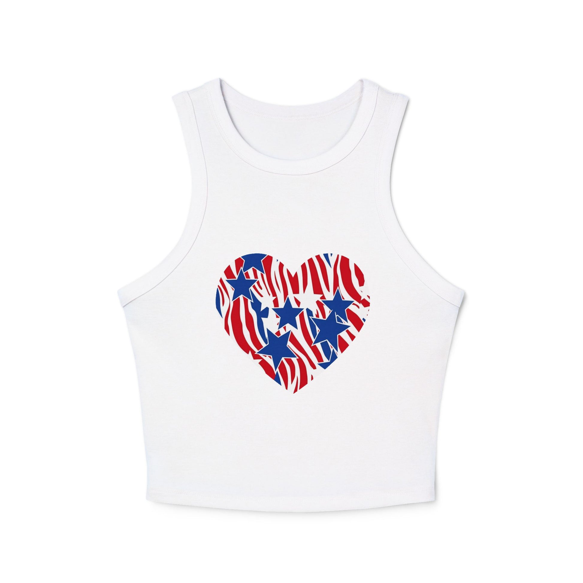 Women's Patriotic Zebra Print Crop Top, 4th of July Stars Micro Rib Tank