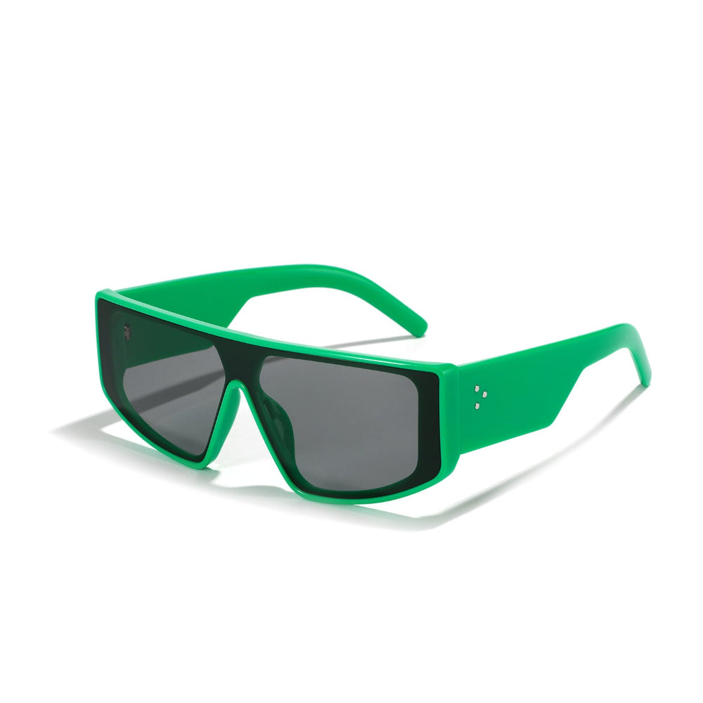 Green sunglasses with black lenses on a white background