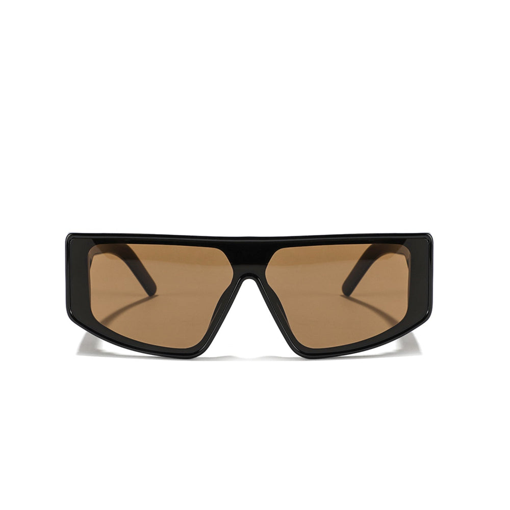 Black sunglasses with brown lenses on a white background