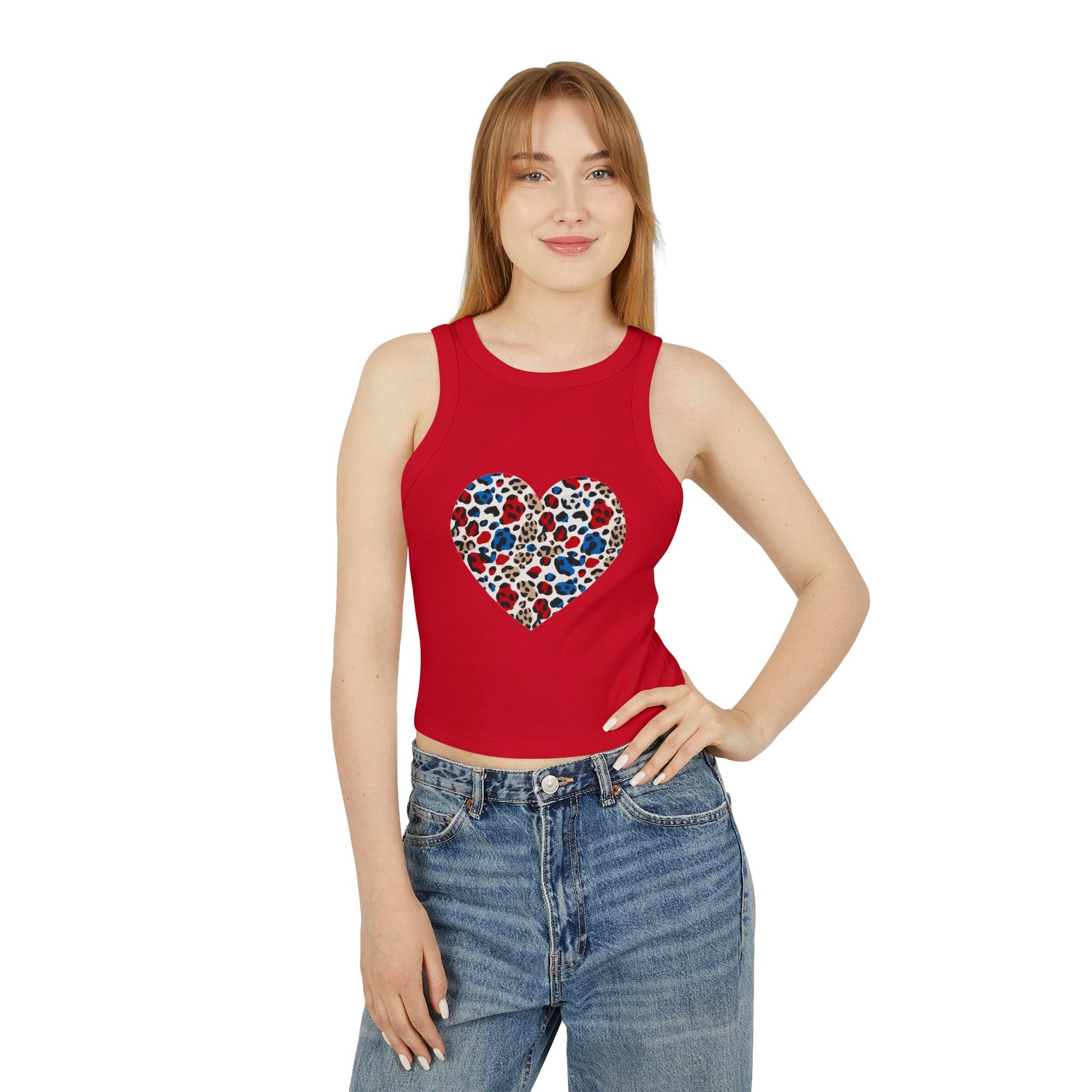 4th of July Leopard Heart Women's Micro Rib Crop Tank Top
