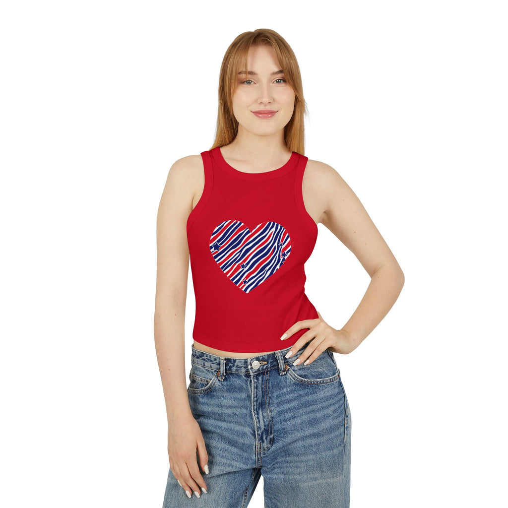 4th of July Zebra Print Heart Women's Micro Rib Tank Top
