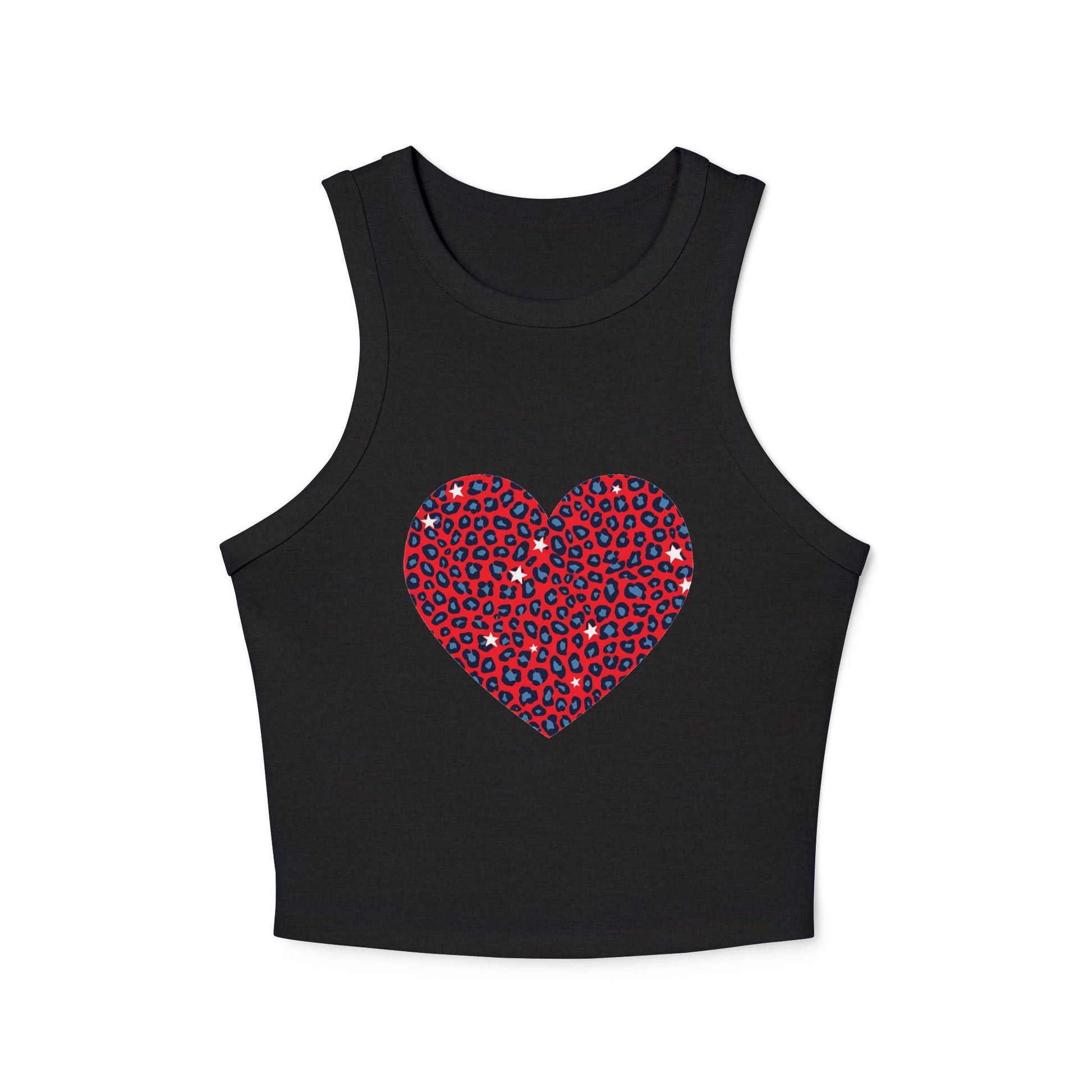 4th of July Red Heart Cheetah Print Women's Micro Rib Racer Tank Top