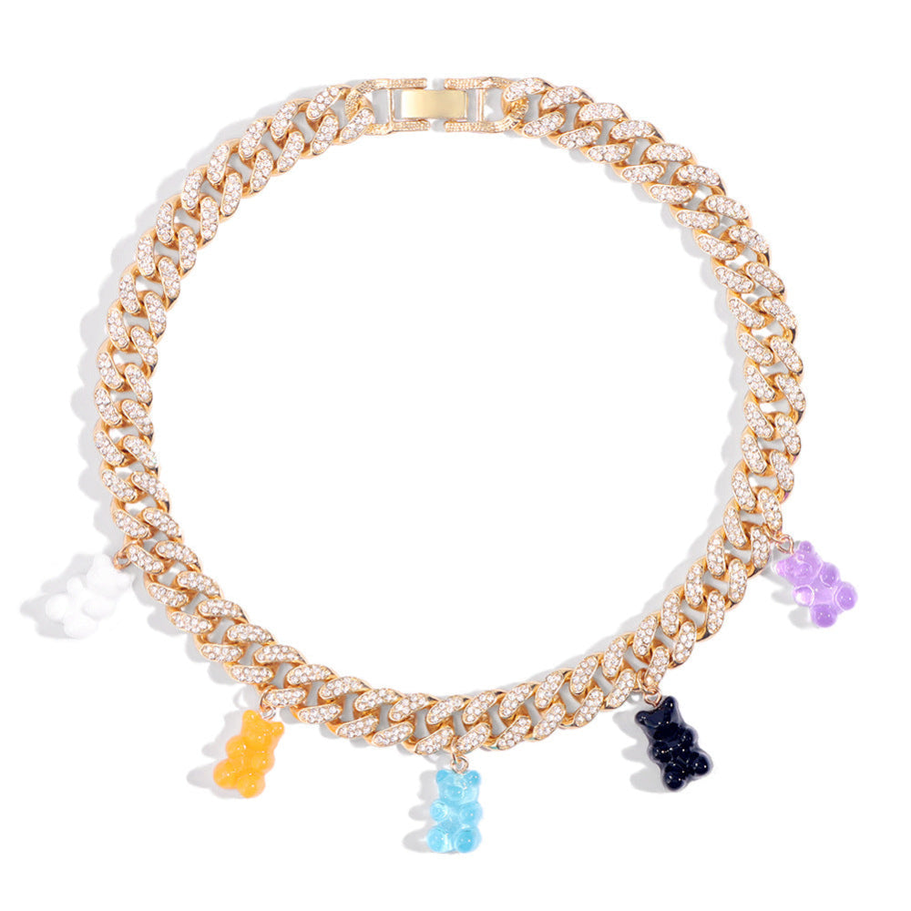 Gold Cuban link choker necklace fully iced with sparkling cubic zir