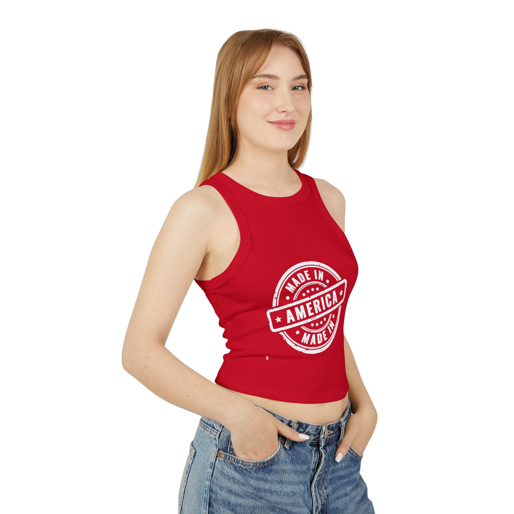 4th of July Made in America Women's Micro Rib Racer Tank Top