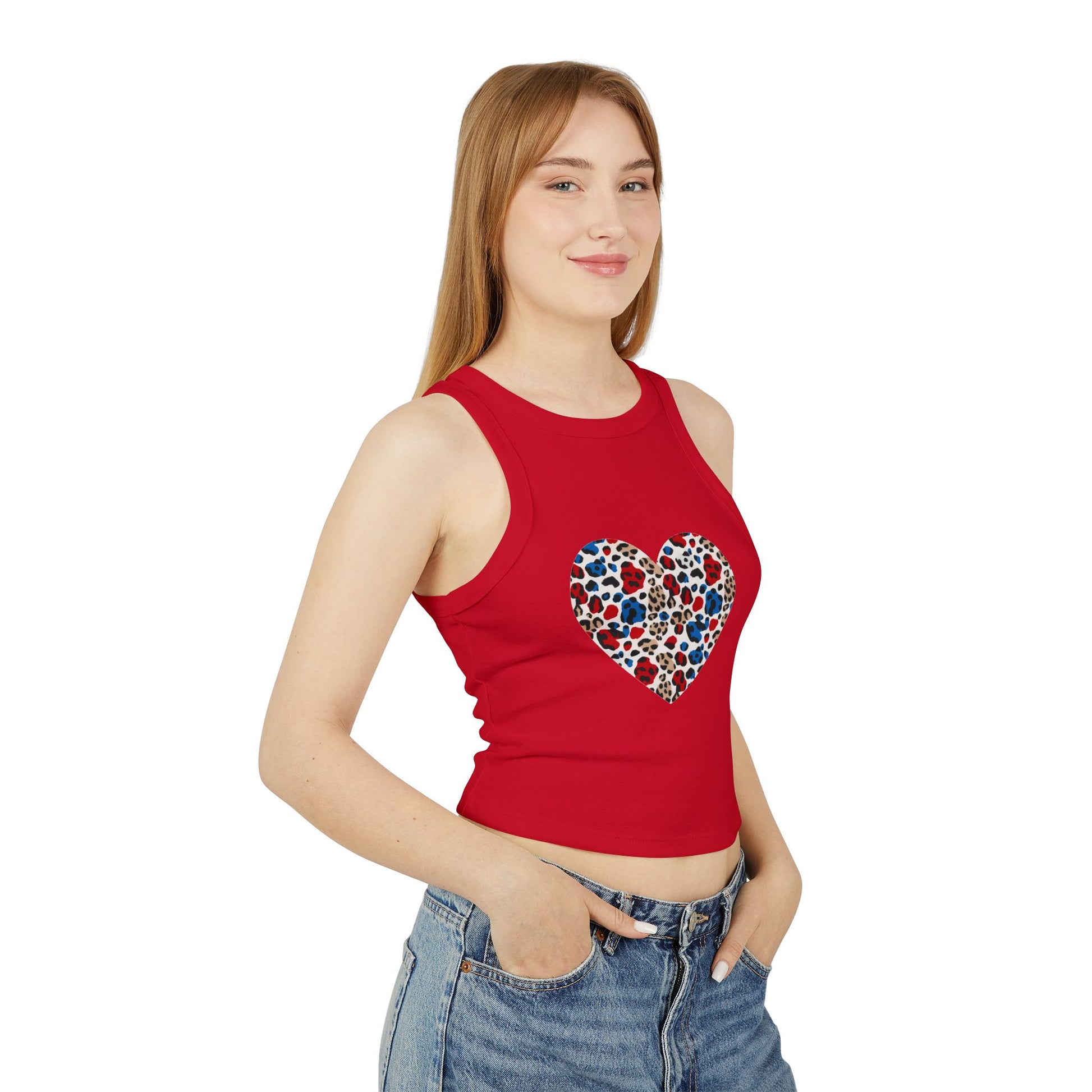 4th of July Leopard Heart Women's Micro Rib Crop Tank Top