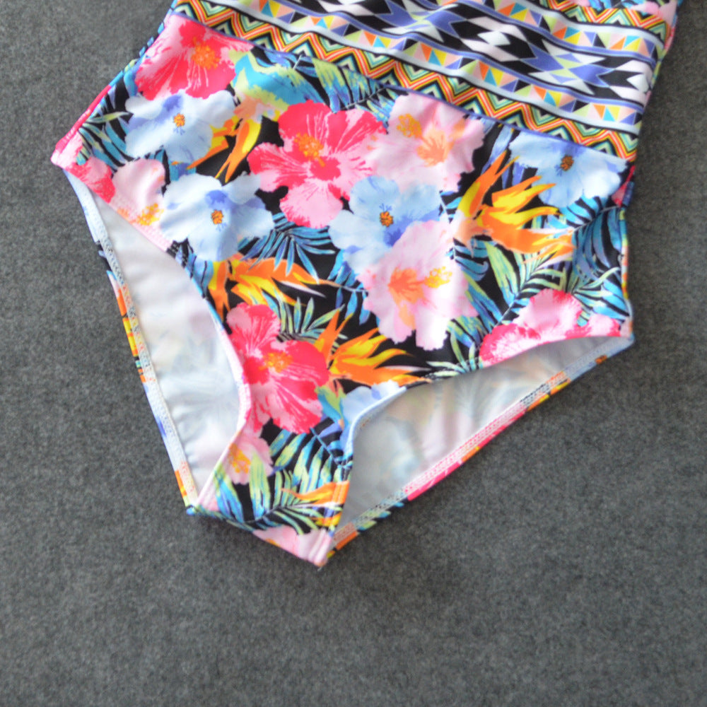 Floral Mesh Patchwork One-Piece Swimsuit – High Cut Women’s Bathing Suit