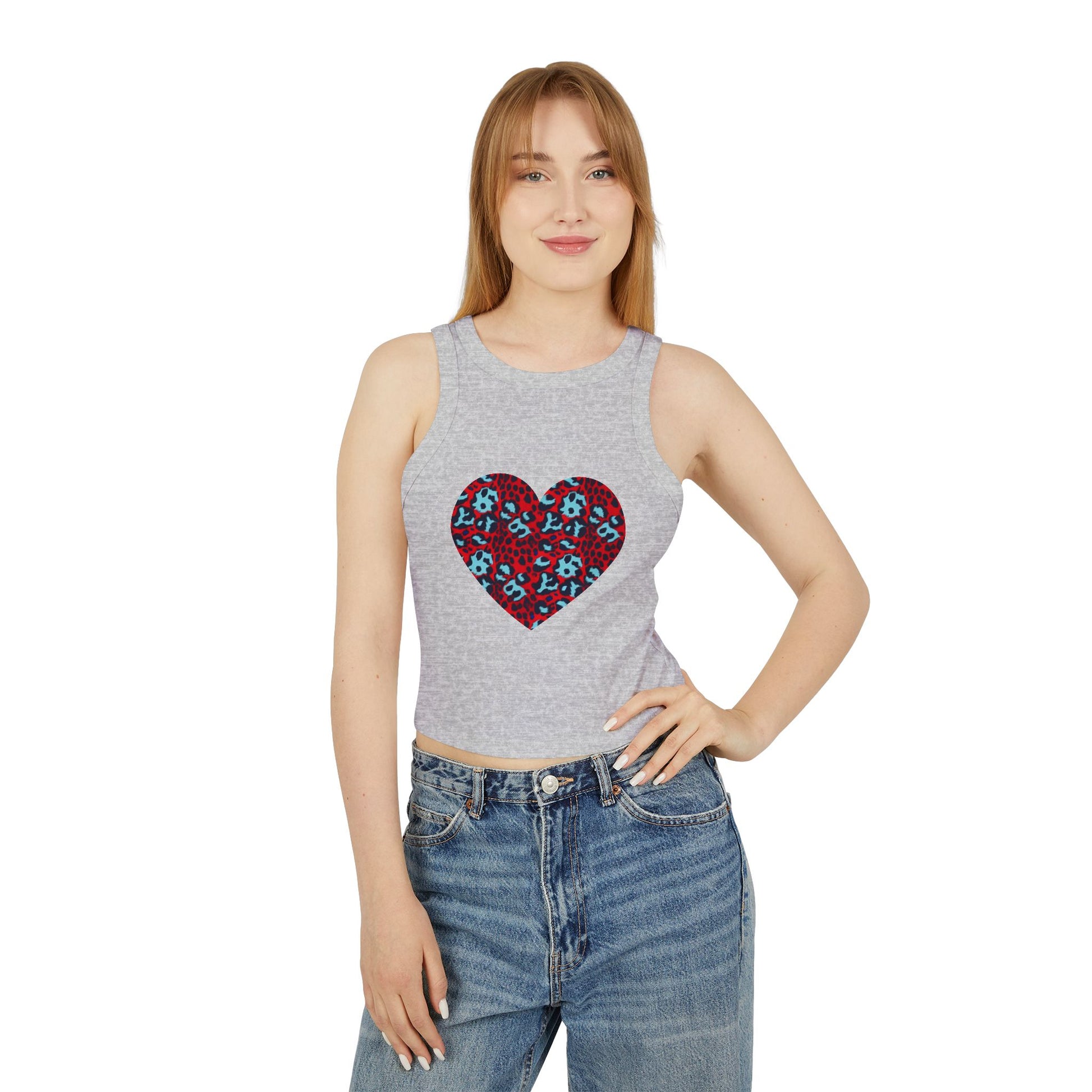 4th of July Leopard Print Heart Pattern Women's Micro Rib Racer Tank Top