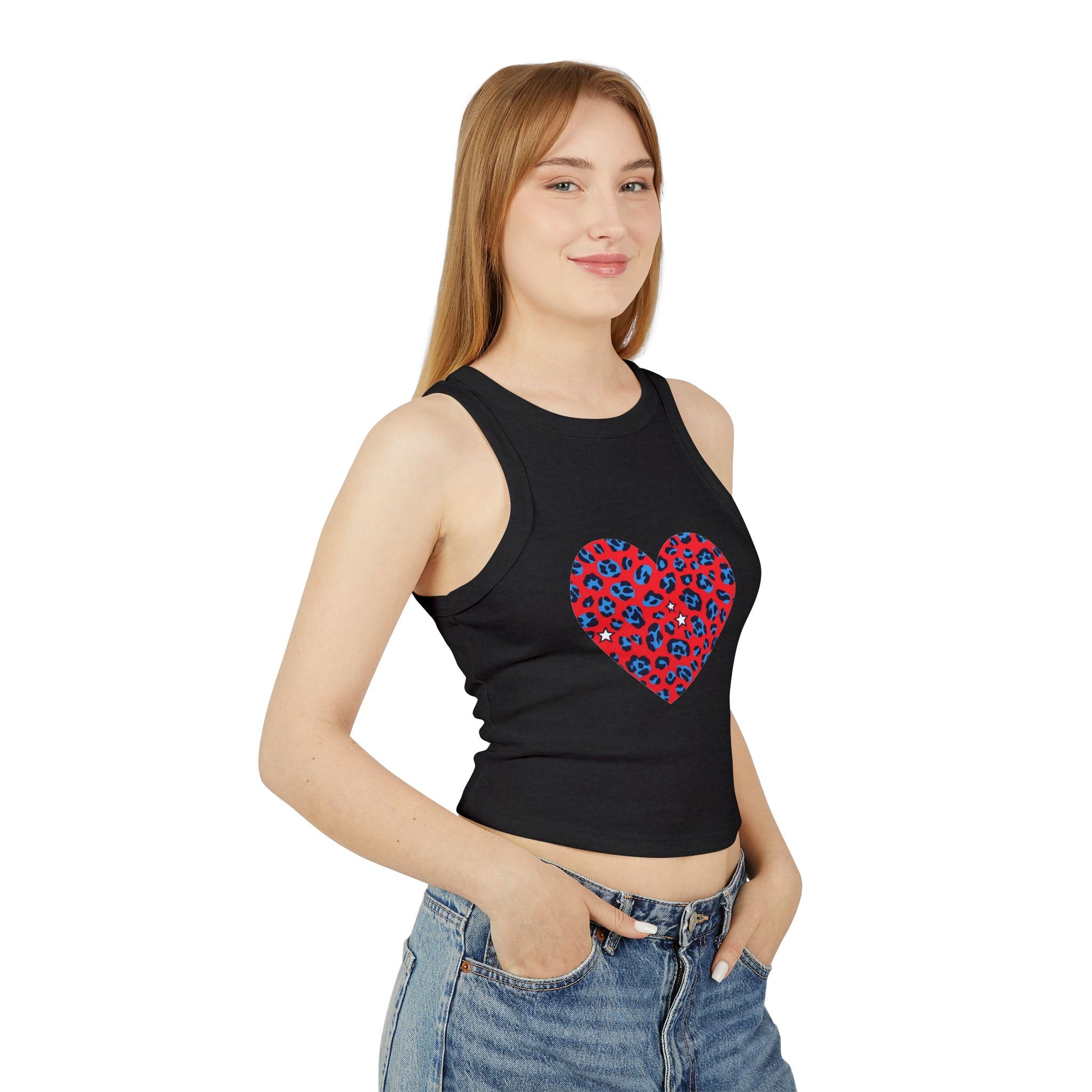 4th of July Leopard Print Heart Women's Tank Top