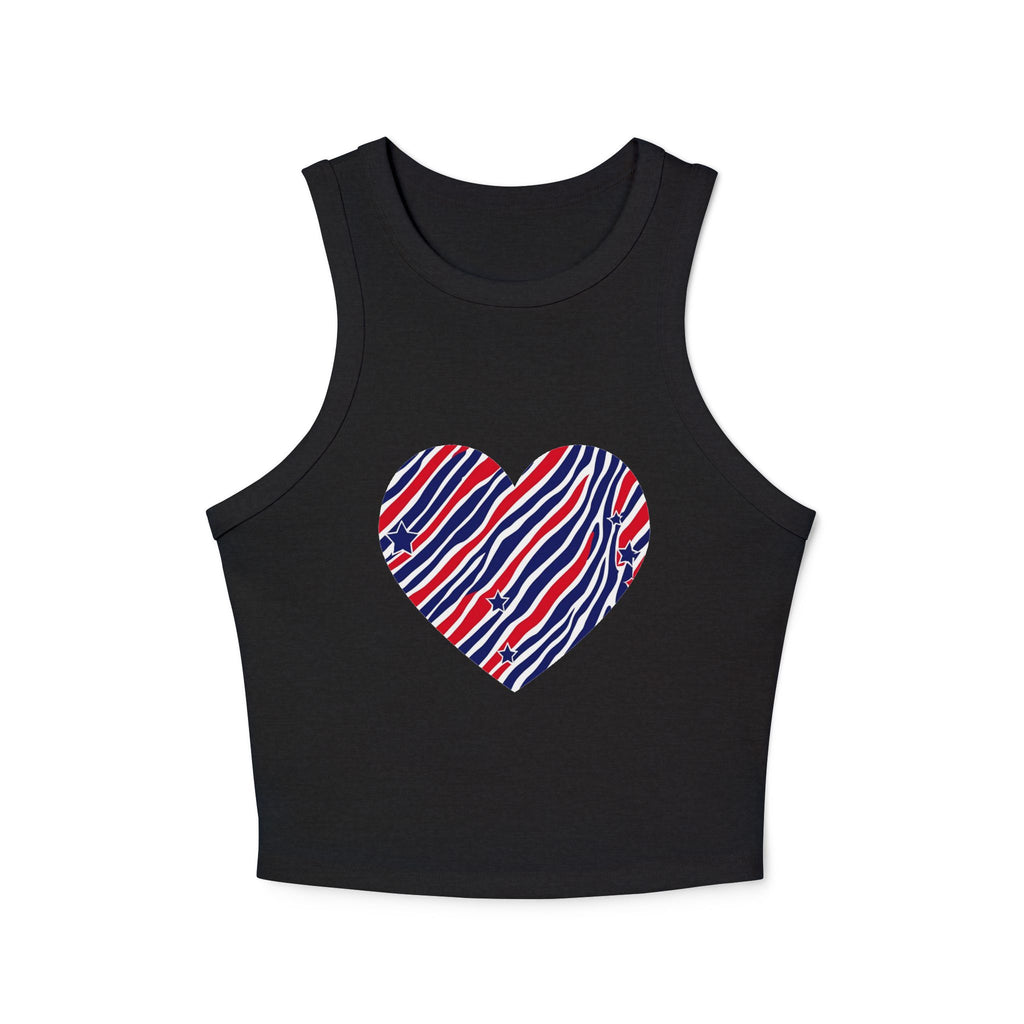 4th of July Zebra Print Heart Women's Micro Rib Tank Top