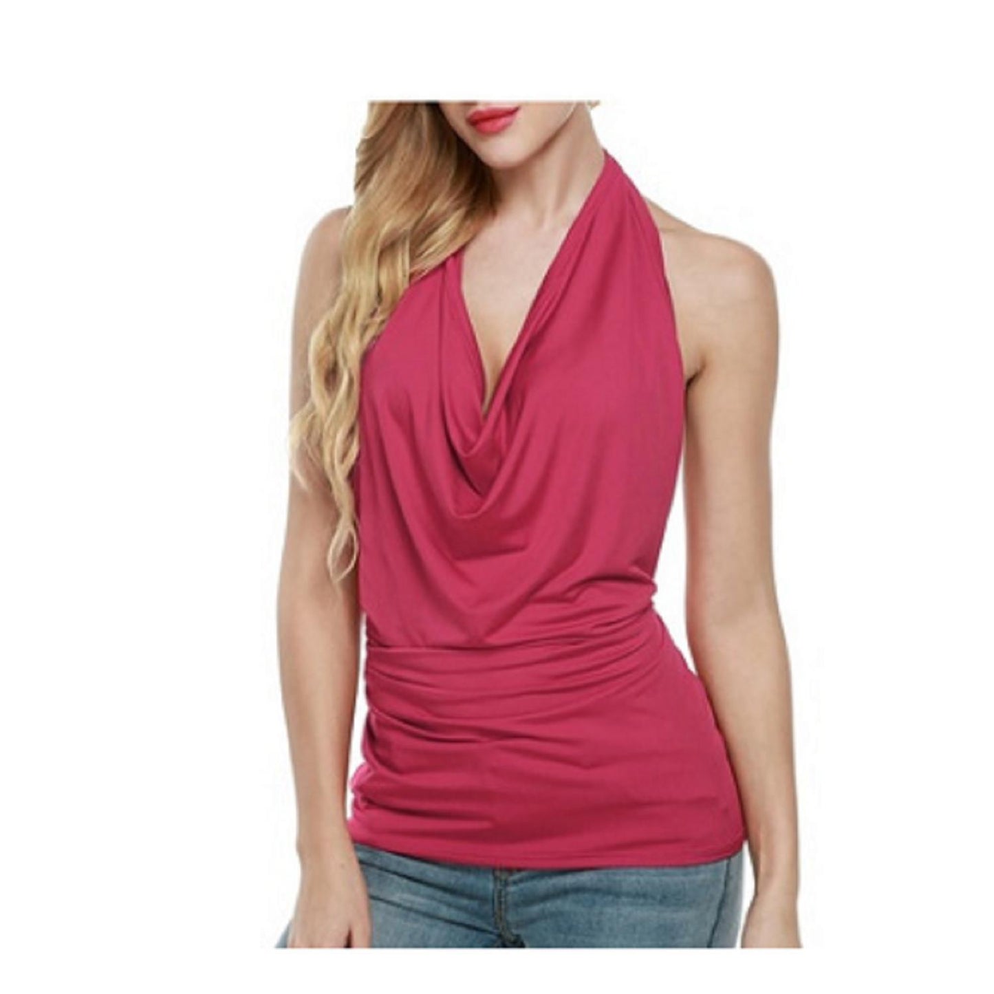 Slim Halter Sleeveless Deep V Swing Neck Halter Top