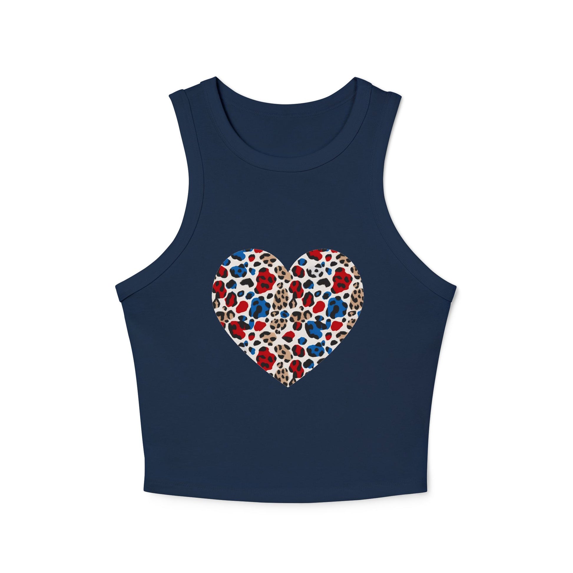 4th of July Leopard Heart Women's Micro Rib Crop Tank Top