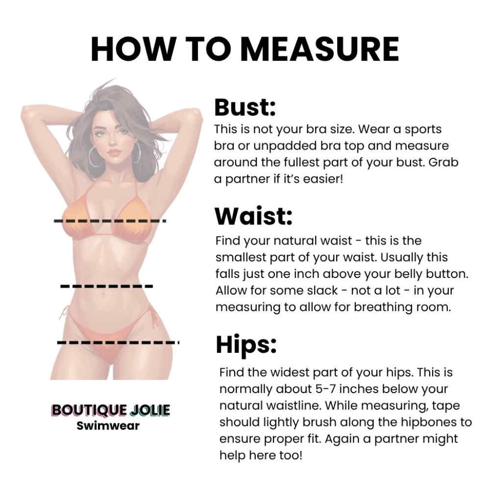 Boutique Jolie Swimwear Sizing Chart