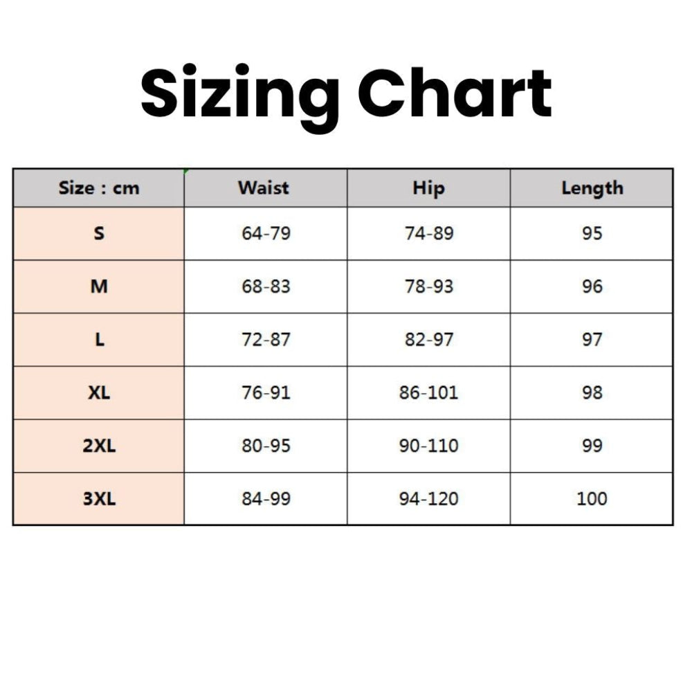 Sizing chart for clothing with measurements in centimeters