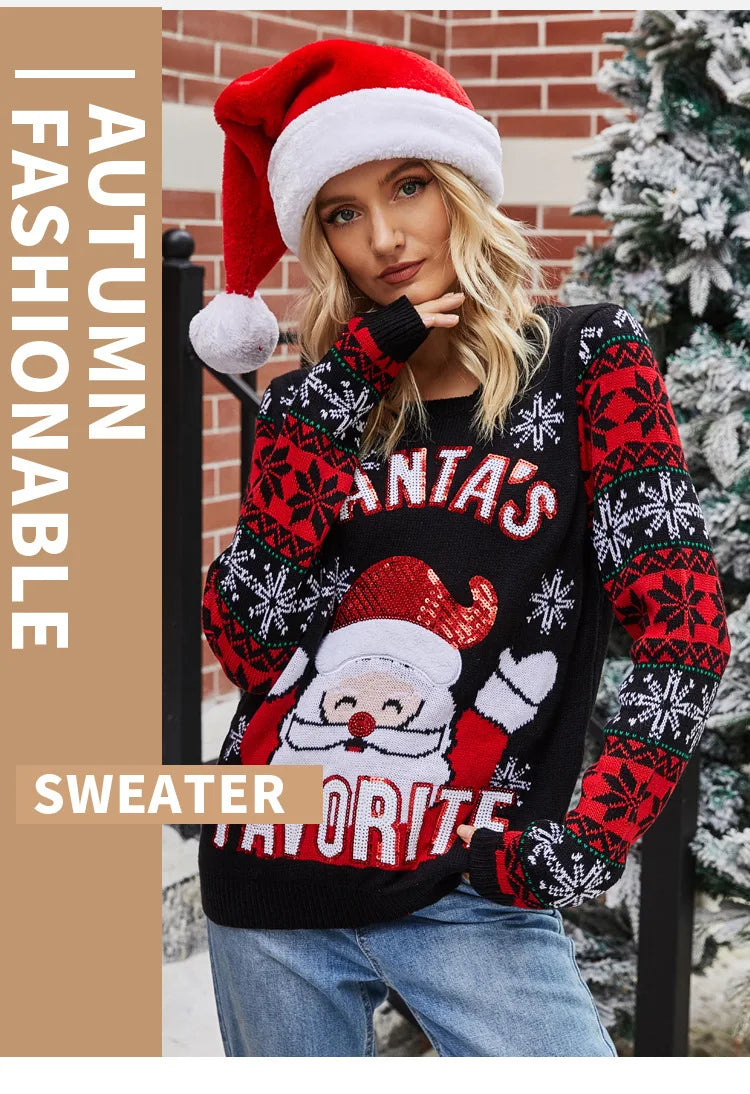 Women's Santa Christmas Ugly Sweater - Festive Holiday Pullover with Sequins