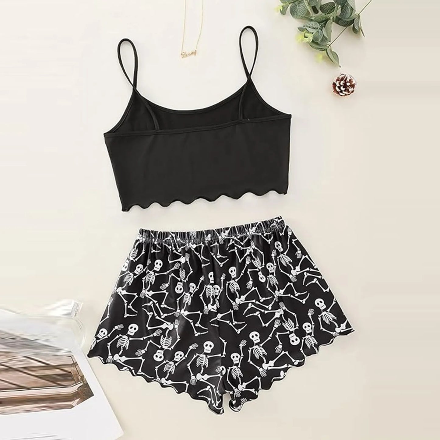 2 Piece Set Skull Hand Print Cami And Short Set