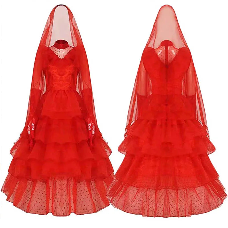 Jolie Lydia Beetlejuice Wedding Dress - Gothic Red Halloween 2025