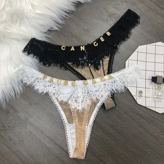 Personalized Lace Thong With Crystal Letters