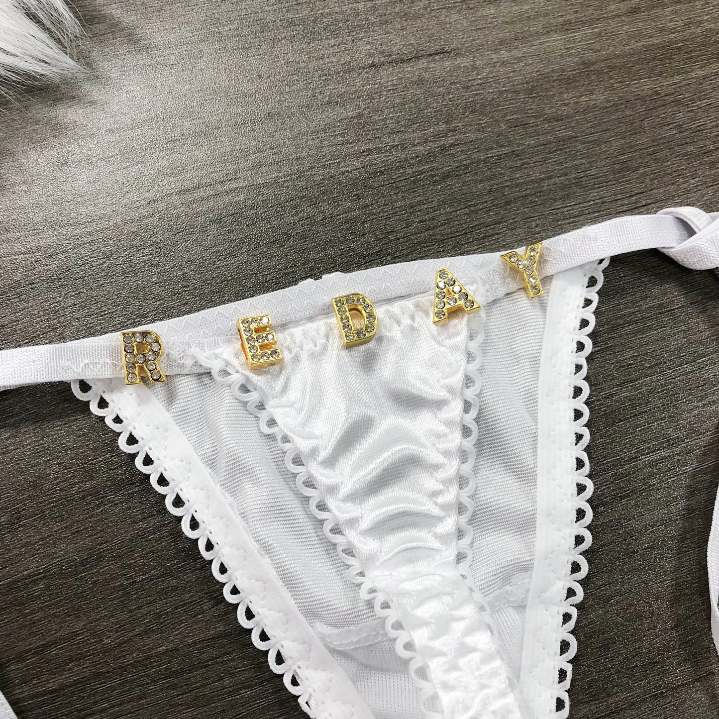 Personalized Side Tie Thong With Crystal Letters