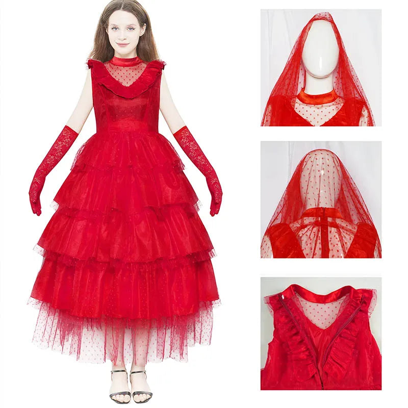 Jolie Lydia Beetlejuice Wedding Dress - Gothic Red Halloween 2025