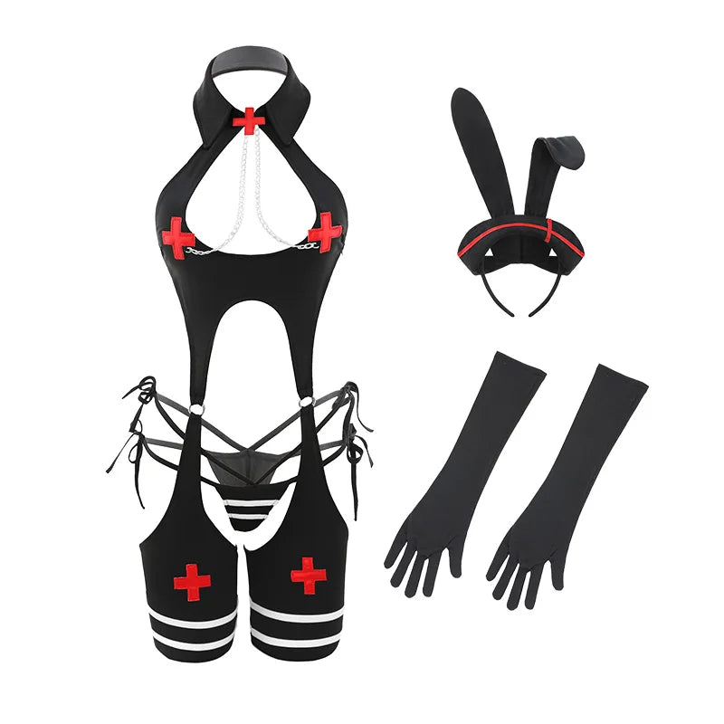 Three Piece Anime Nurse Bodysuit Lingerie