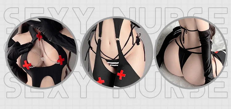 Three Piece Anime Nurse Bodysuit Lingerie