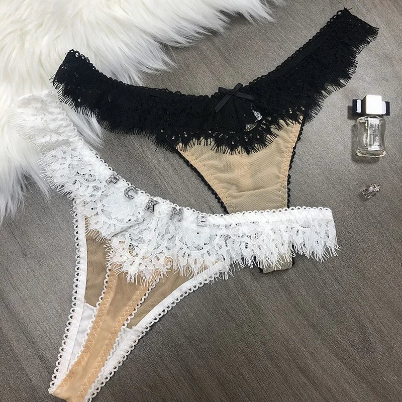 Personalized Lace Thong With Crystal Letters