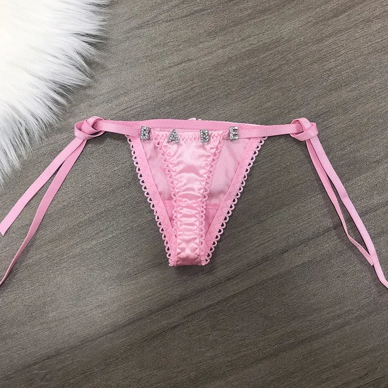 Personalized Side Tie Thong With Crystal Letters