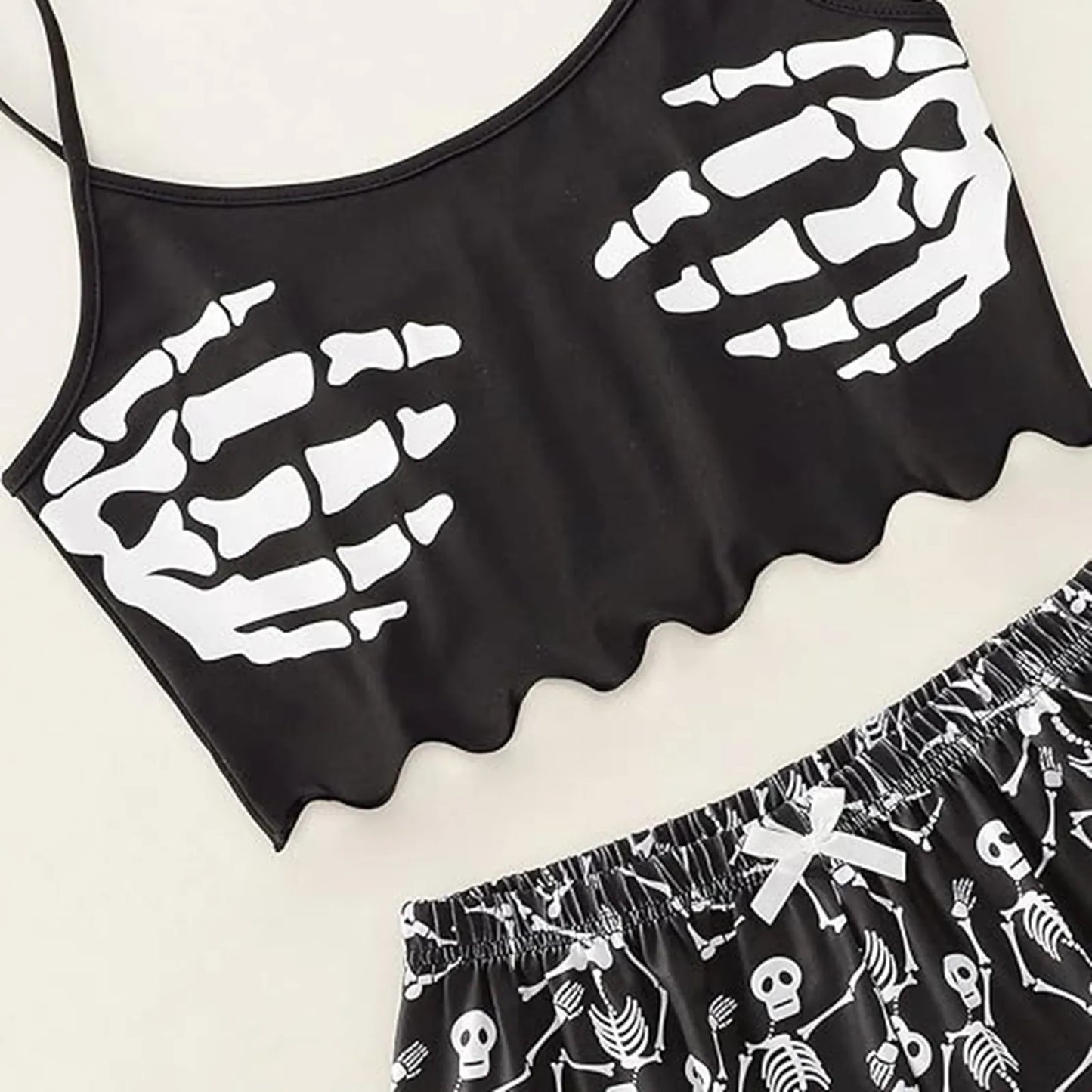 2 Piece Set Skull Hand Print Cami And Short Set