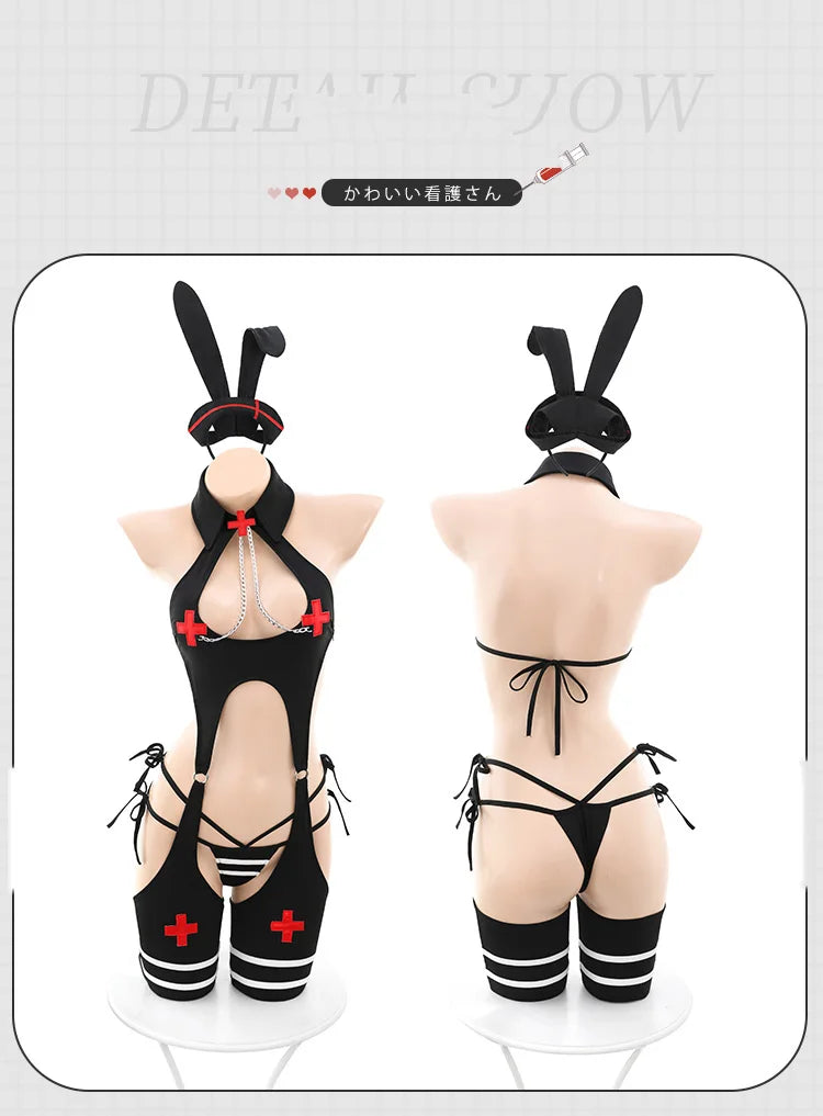 Three Piece Anime Nurse Bodysuit Lingerie