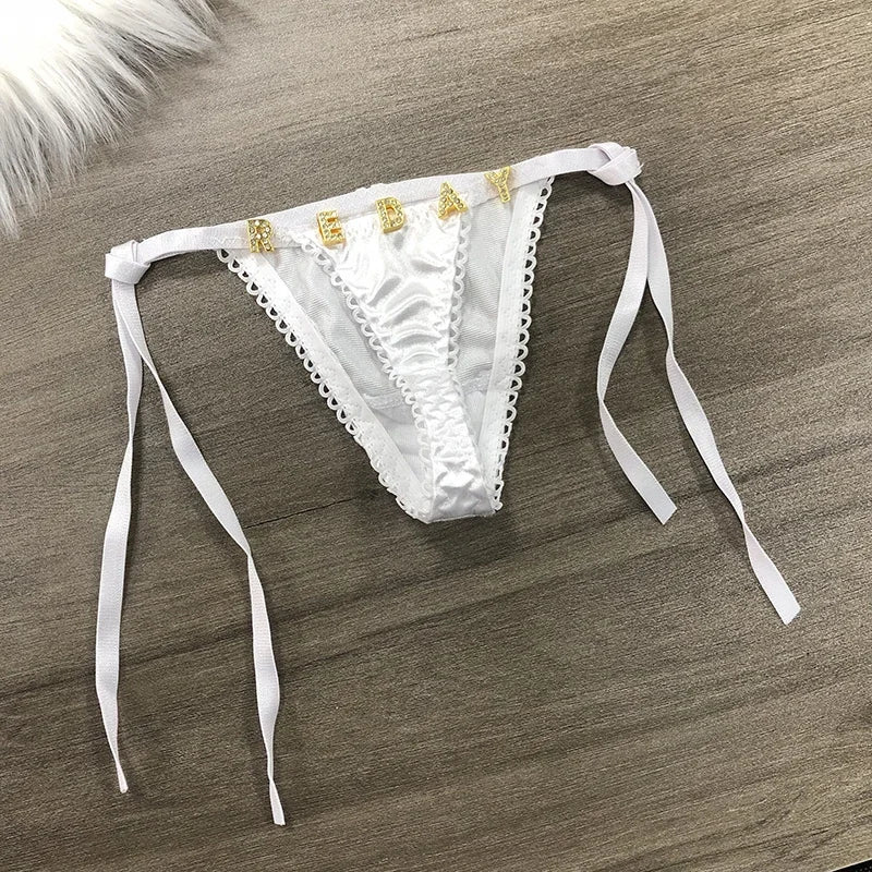 Personalized Side Tie Thong With Crystal Letters