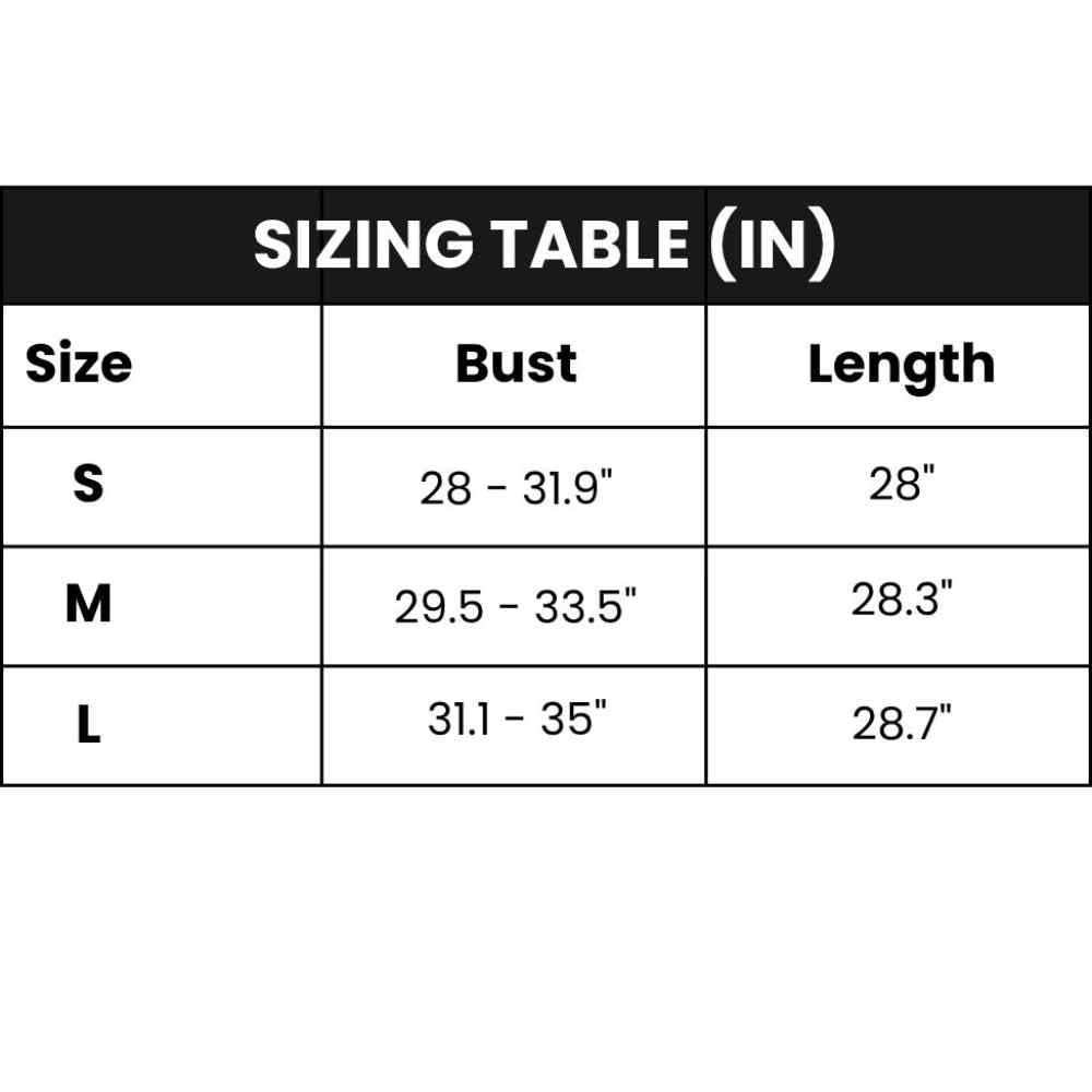 Sizing table for clothing measurements in inches - CJQQ162450503CX