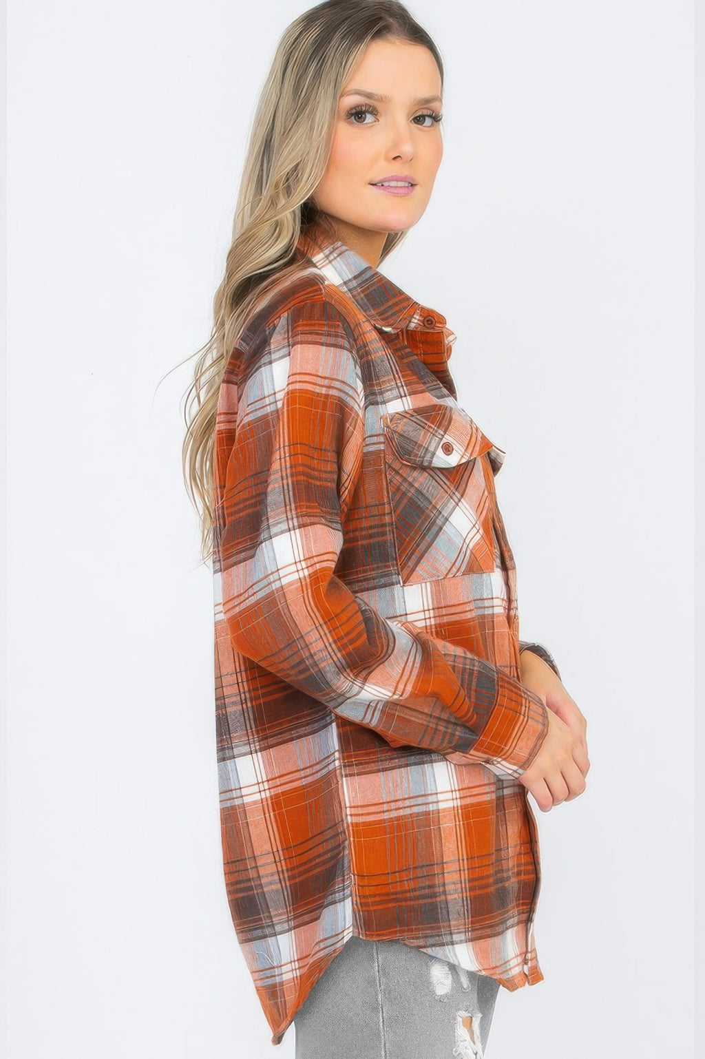 Boyfriend Long Sleeve Checkered Pop Flannel