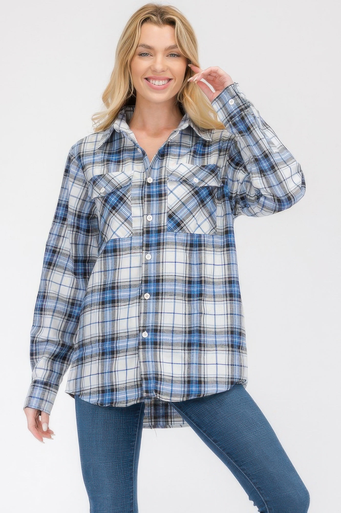 Boyfriend Long Sleeve Checkered Pop Flannel