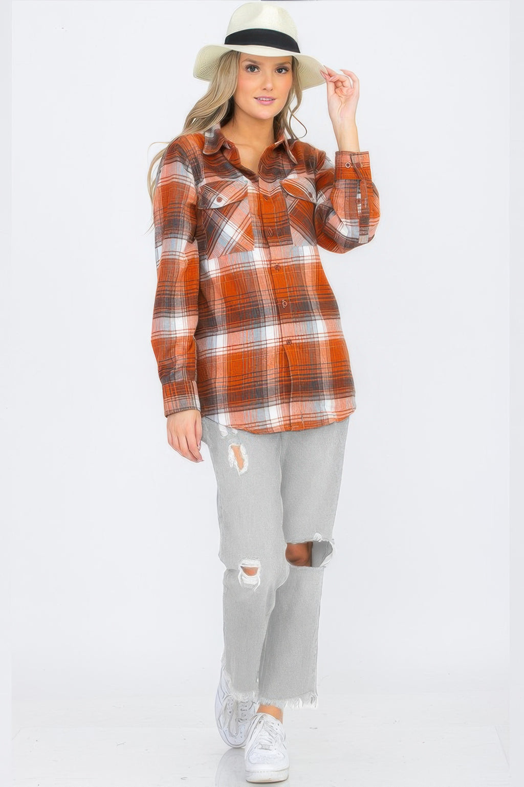 Boyfriend Long Sleeve Checkered Pop Flannel
