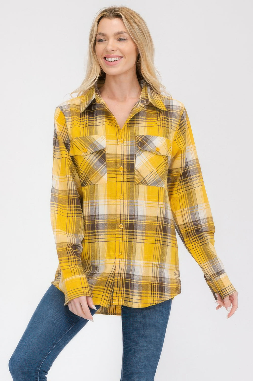 Boyfriend Long Sleeve Checkered Pop Flannel