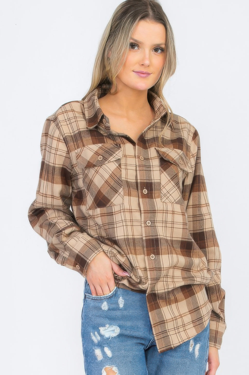 Boyfriend Long Sleeve Checkered Pop Flannel