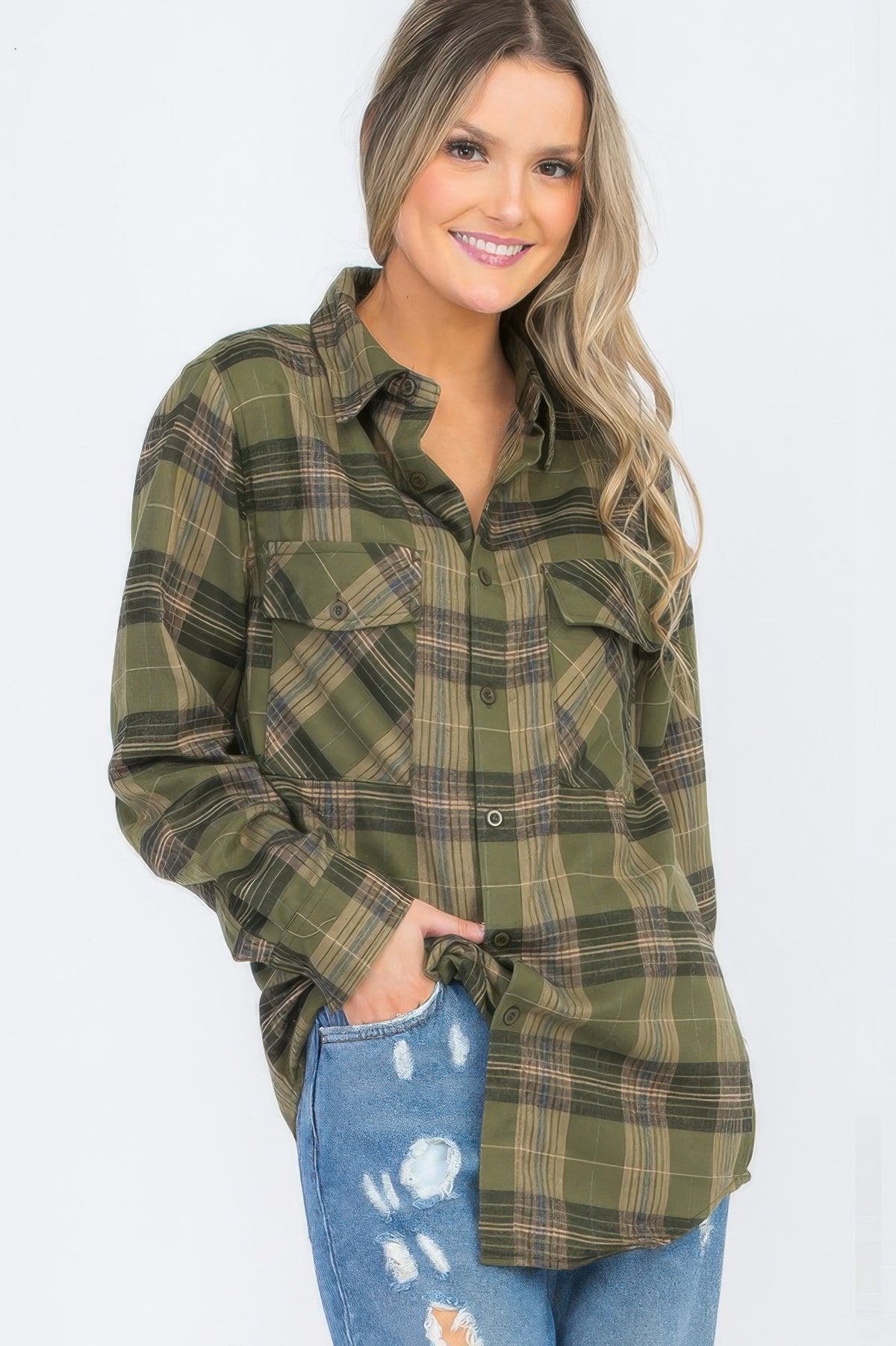 Boyfriend Long Sleeve Checkered Pop Flannel